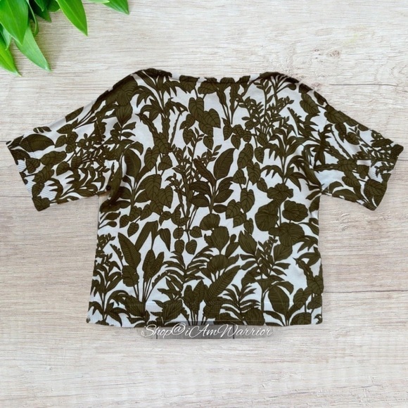 Ann Taylor NWT seaweed green & pale blue botanical print elbow sleeve sweater - Picture 4 of 9